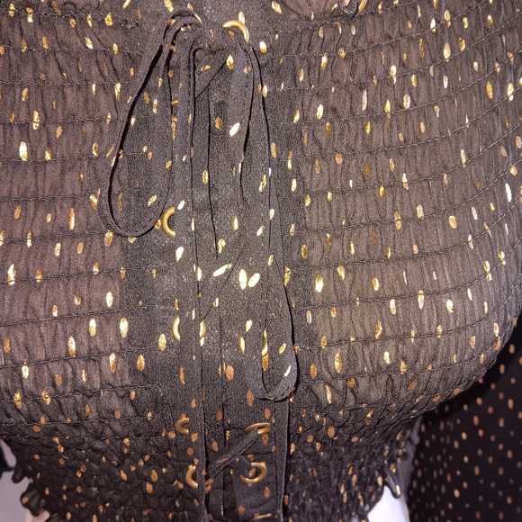 Charlotte Russe ~ Black Metallic Gold Dot Lace-Up Crop Top – 90s Retro - Picture 4 of 14